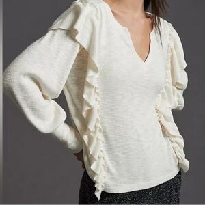 Anthropologie Pilcro Cream V-Neck Sweater